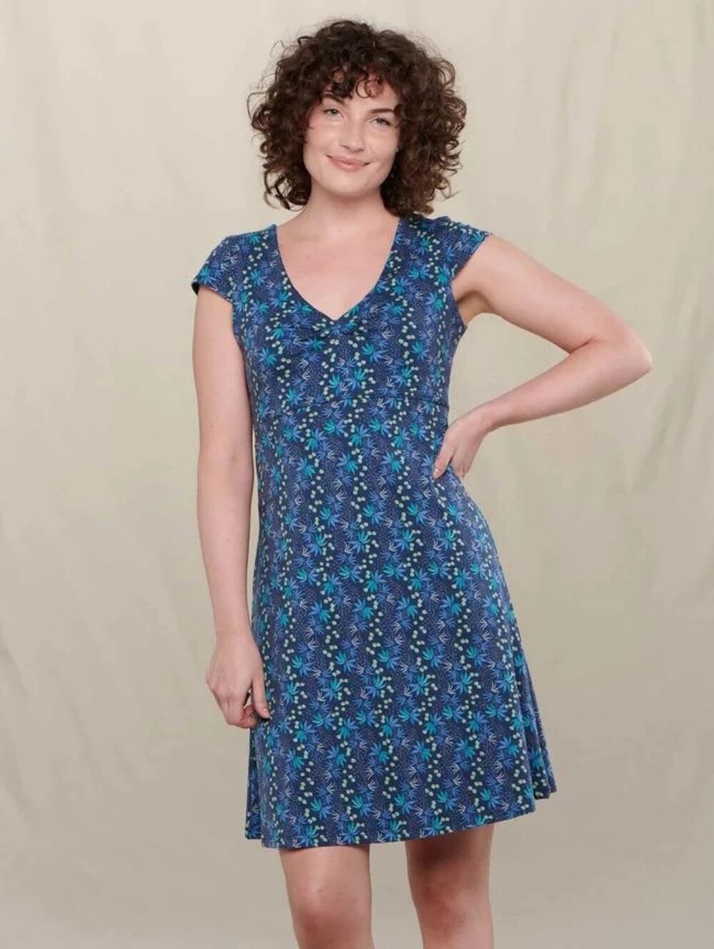 TOAD & CO Rosemarie Dress True Navy Palm Print Tencel Size Medium